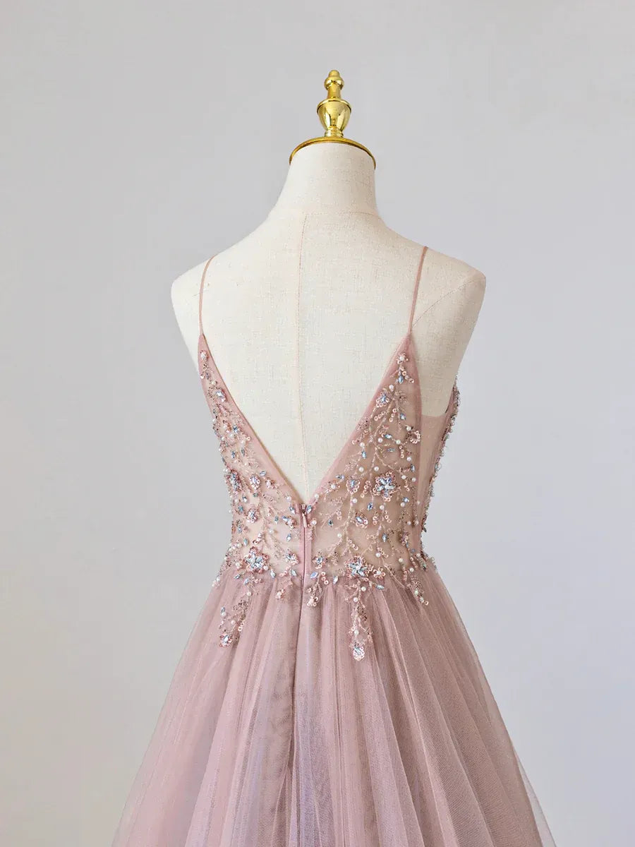 Charming V-Neck Sleeveless A-Line Beaded Floor-Length Prom Dress