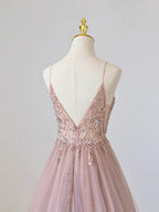 Charming V-Neck Sleeveless A-Line Beaded Floor-Length Prom Dress