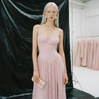 Prom Dress For Prom Night Blush Lace V Neck Spaghetti Straps High Slit Floor Length Glamorous Elegant