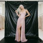 Prom Dress For Prom Night Blush Lace V Neck Spaghetti Straps High Slit Floor Length Glamorous Elegant