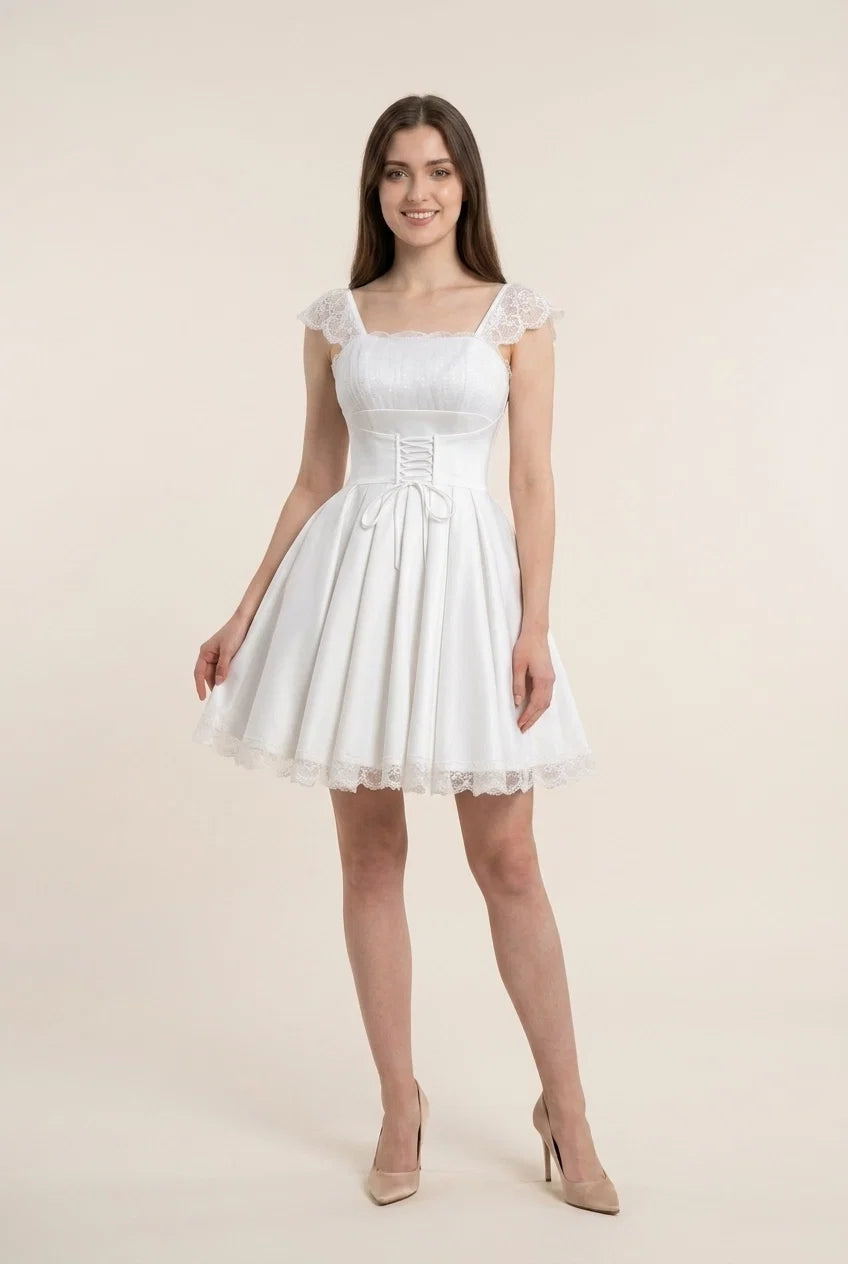 White Charming A-Line Square Neck Cap Sleeve Short Homecoming Dress