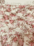Pink Charming A-Line Square Neck Puff Sleeve Ruffled Floral Mini Homecoming Dress