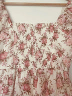 Pink Charming A-Line Square Neck Puff Sleeve Ruffled Floral Mini Homecoming Dress
