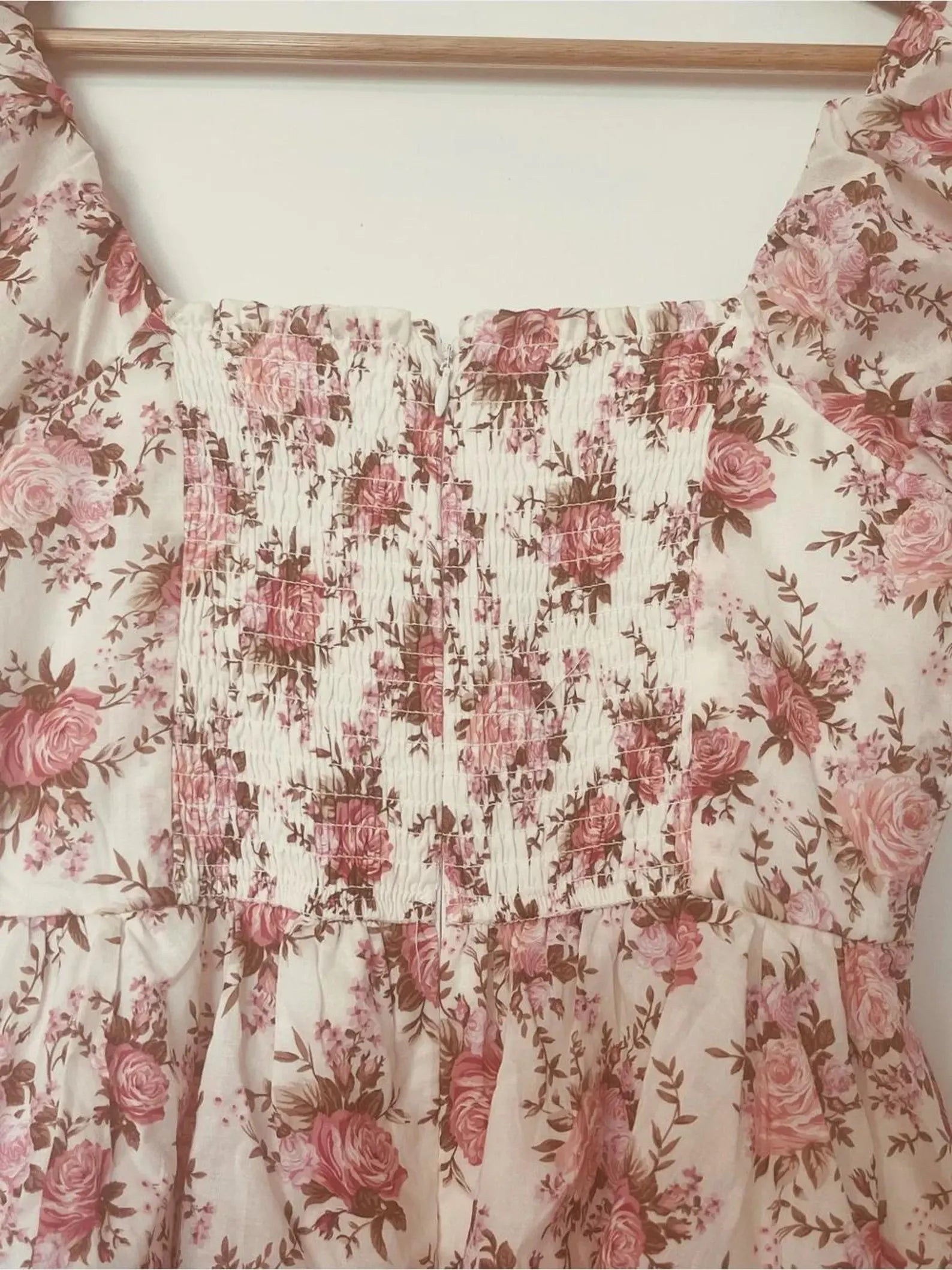 Pink Charming A-Line Square Neck Puff Sleeve Ruffled Floral Mini Homecoming Dress