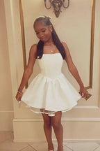 Charming A-Line Square Neck Sleeveless Corset Lace-Up White Mini Homecoming Dress