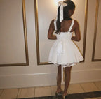 Charming A-Line Square Neck Sleeveless Corset Lace-Up White Mini Homecoming Dress