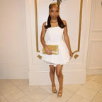Charming A-Line Square Neck Sleeveless Corset Lace-Up White Mini Homecoming Dress