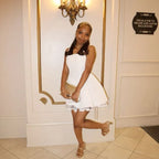 Charming A-Line Square Neck Sleeveless Corset Lace-Up White Mini Homecoming Dress