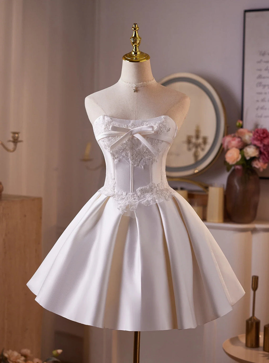 Ivory Charming A-Line Strapless Corset Bow Short Mini Homecoming Dress