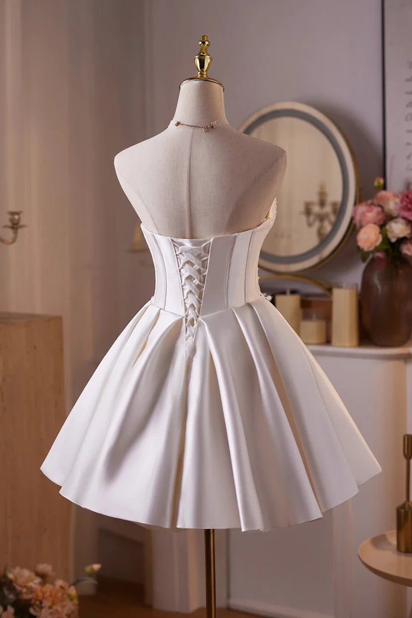 Ivory Charming A-Line Strapless Corset Bow Short Mini Homecoming Dress