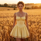 Yellow Charming A-Line Sweetheart Corset Trim Ruffled Pastel Mini Homecoming Dress