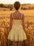 Yellow Charming A-Line Sweetheart Corset Trim Ruffled Pastel Mini Homecoming Dress