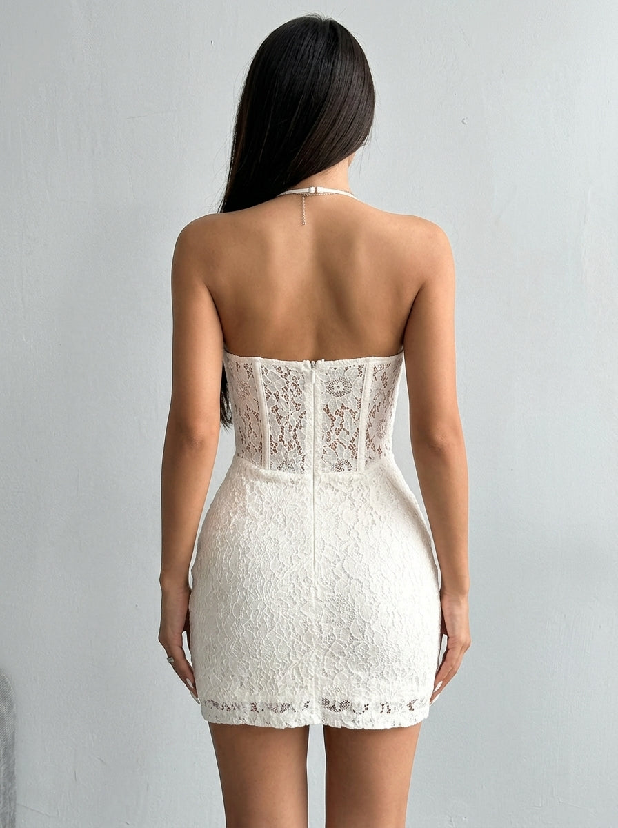 White Charming Bodycon Halter Corset Mini Homecoming Dress