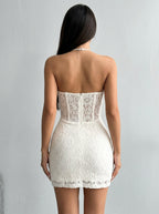 White Charming Bodycon Halter Corset Mini Homecoming Dress