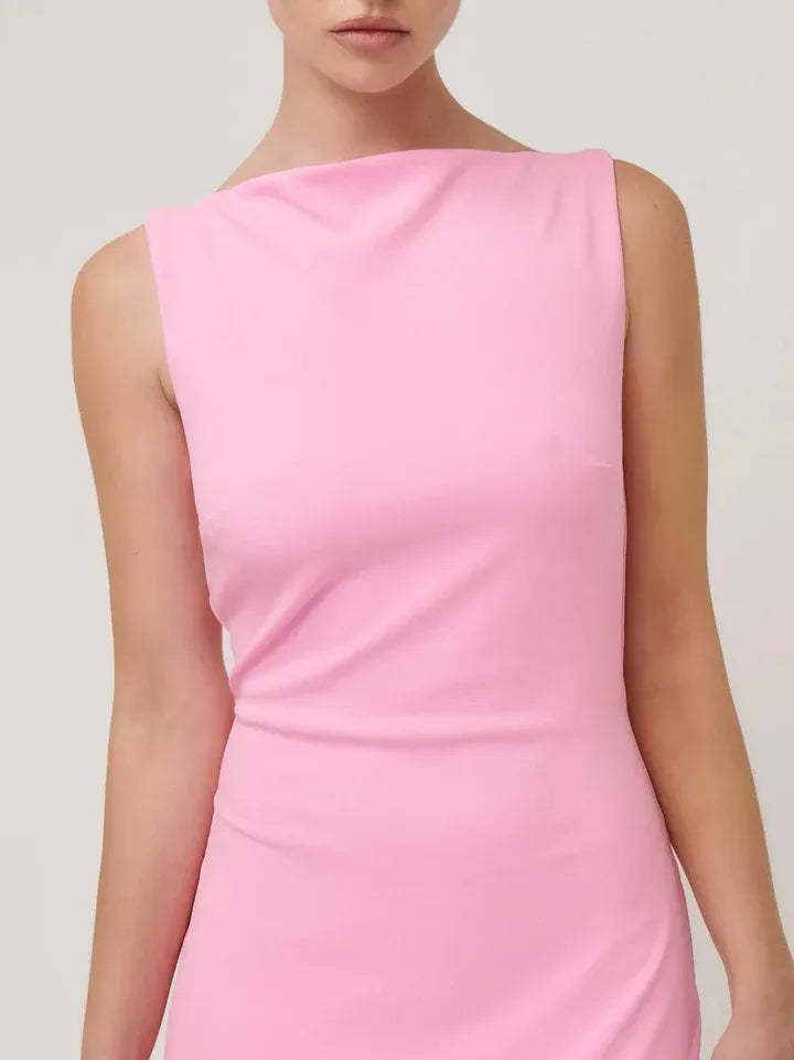Charming Sheath/Column Boat Neck Sleeveless Backless Floor-Length Prom Dress