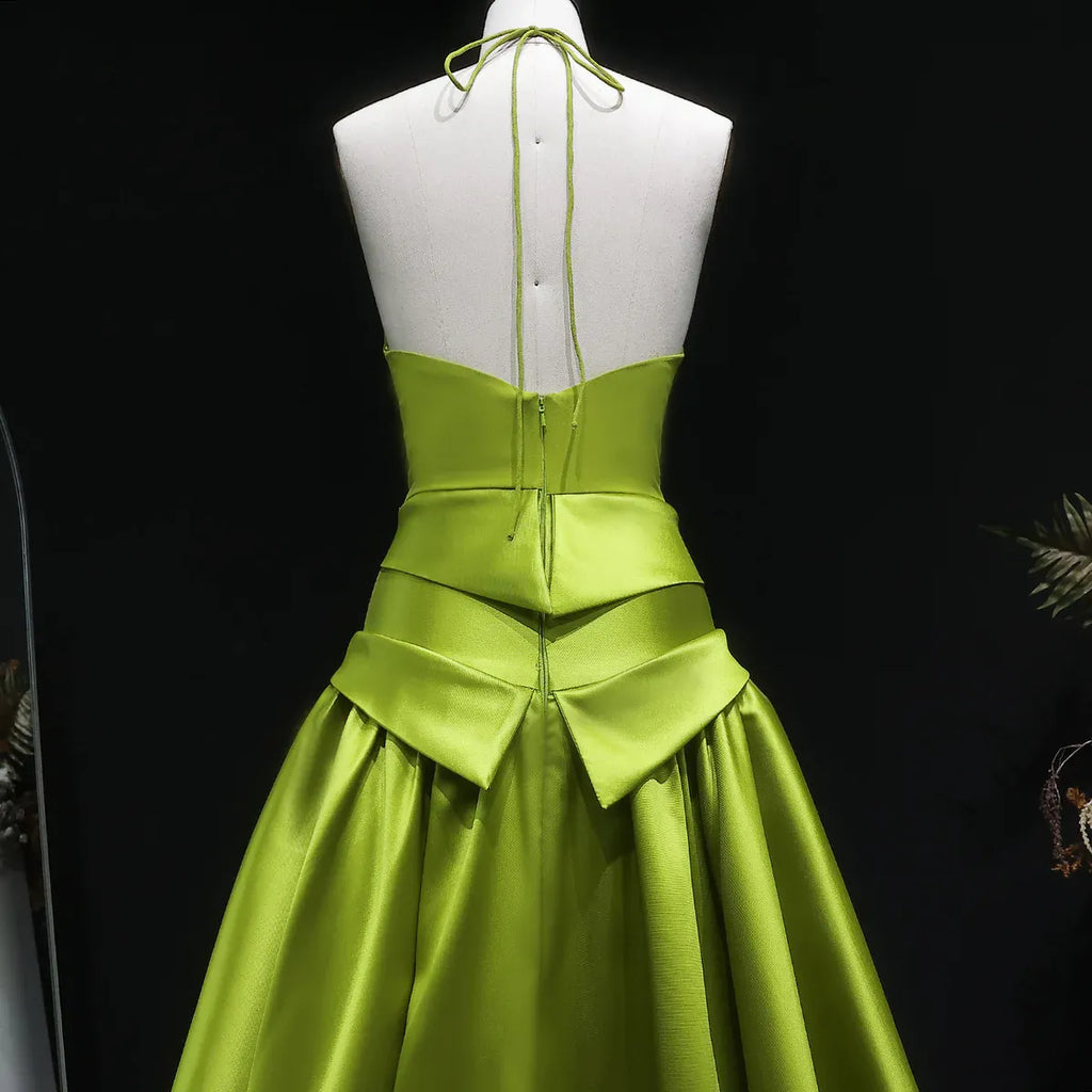 Chartreuse Halter Open Back Ball Gown Formal Evening Dress