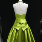 Chartreuse Halter Open Back Ball Gown Formal Evening Dress