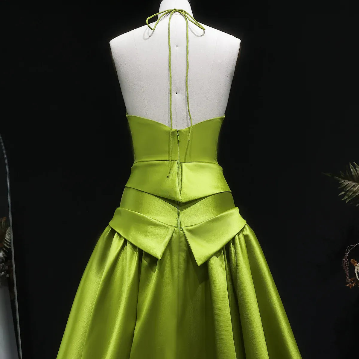 Chartreuse Halter Open Back Ball Gown Formal Evening Dress