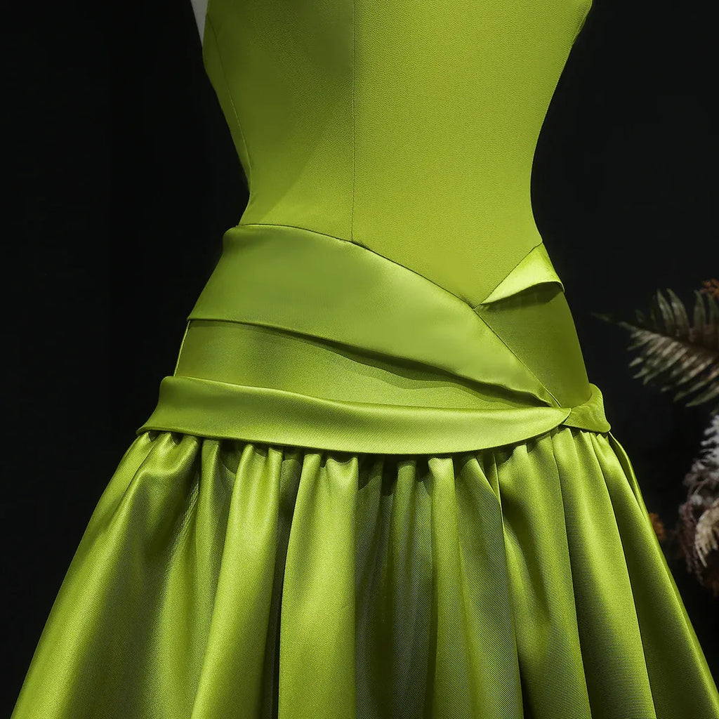 Chartreuse Halter Open Back Ball Gown Formal Evening Dress