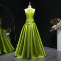 Chartreuse Halter Open Back Ball Gown Formal Evening Dress