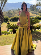 Chartreuse Halter Open Back Ball Gown Formal Evening Dress