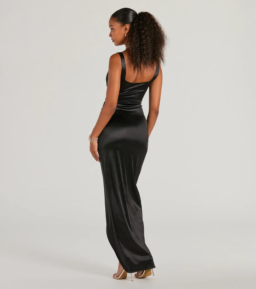 Cheap Fitted Square Neck Sleeveless Floor-Length Prom Dress