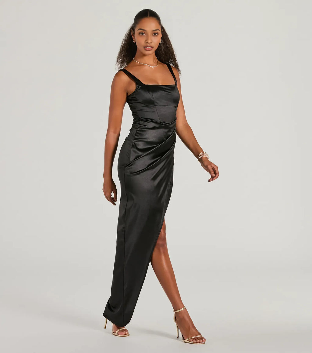 Cheap Fitted Square Neck Sleeveless Floor-Length Prom Dress