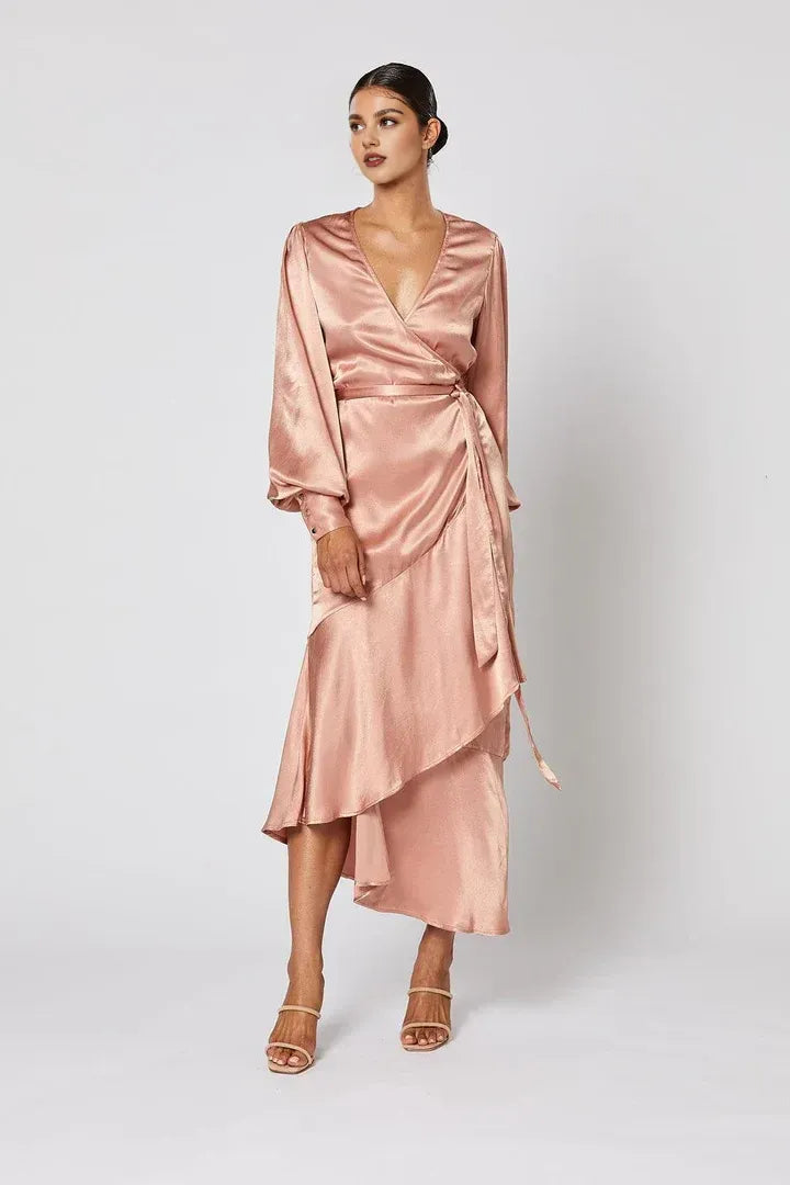 Cheap Fitted V Neck Long Sleeve Ankle-Length Prom Dress