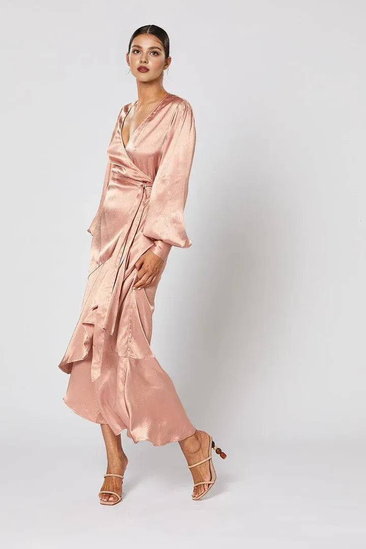 Cheap Fitted V Neck Long Sleeve Ankle-Length Prom Dress