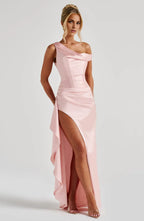 Cheap Sheath/Column Asymmetrical Neck Sleeveless Side Slit Floor-Length Prom Dress
