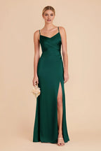 Cheap Sheath/Column V Neck Sleeveless Satin Pleated Maxi Bridesmaid Dress