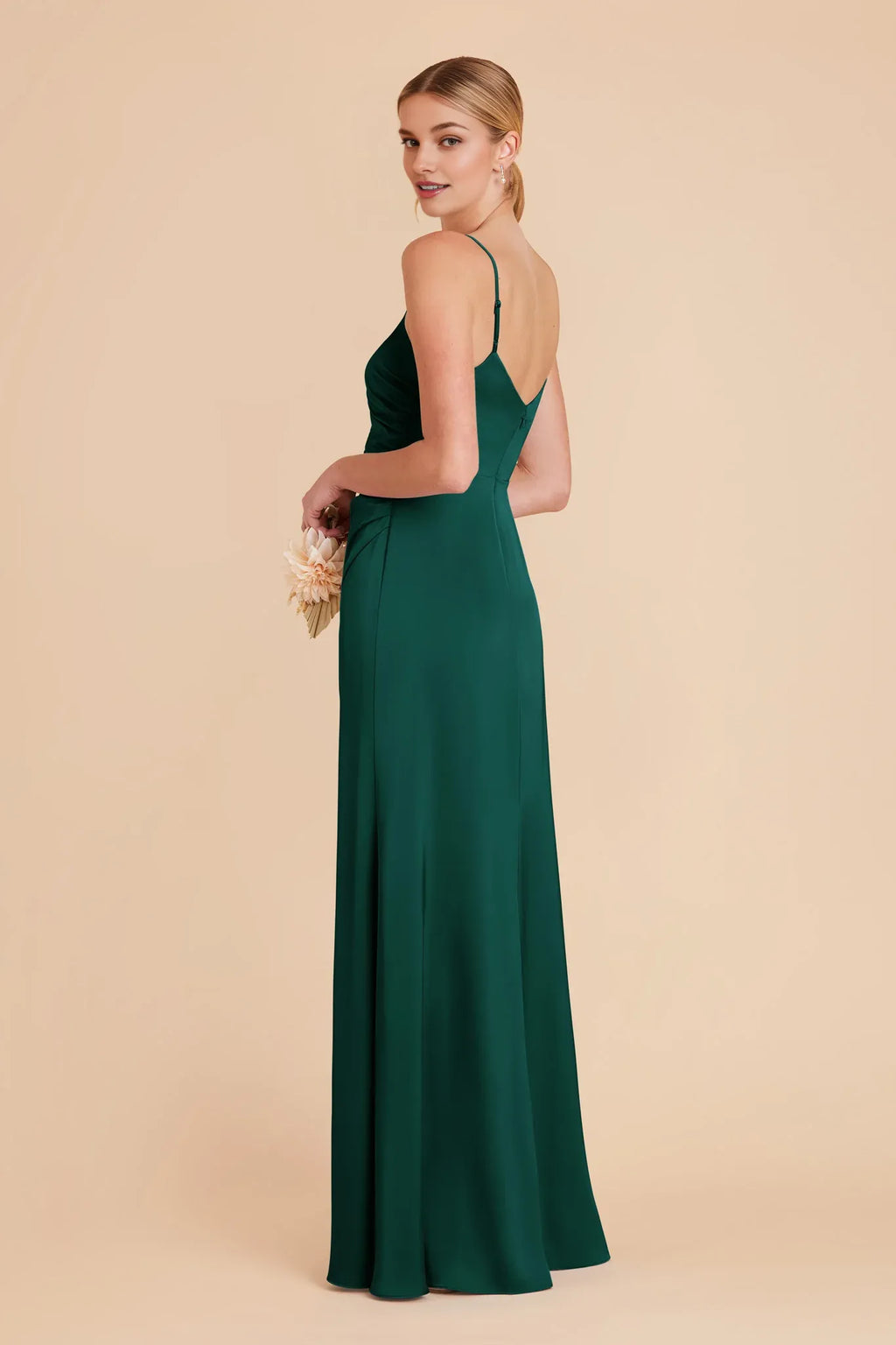 Cheap Sheath/Column V Neck Sleeveless Satin Pleated Maxi Bridesmaid Dress