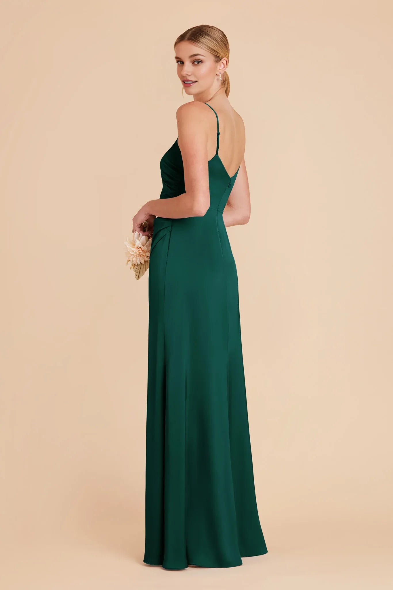 Cheap Sheath/Column V Neck Sleeveless Satin Pleated Maxi Bridesmaid Dress