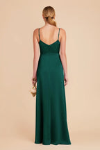 Cheap Sheath/Column V Neck Sleeveless Satin Pleated Maxi Bridesmaid Dress
