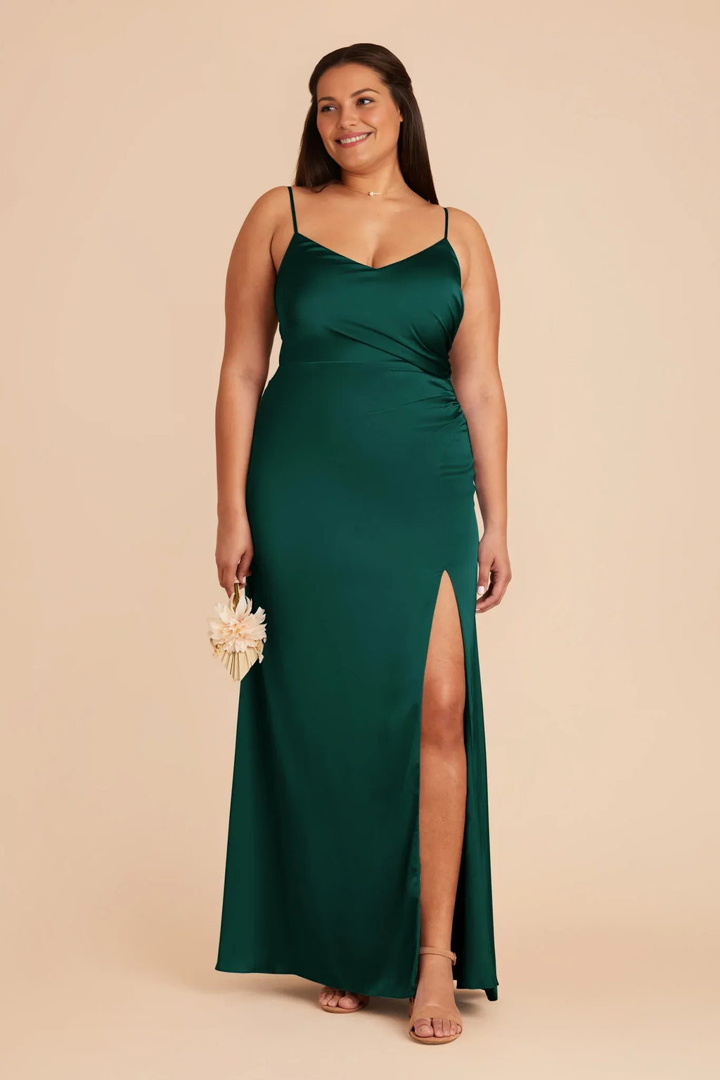 Cheap Sheath/Column V Neck Sleeveless Satin Pleated Maxi Bridesmaid Dress