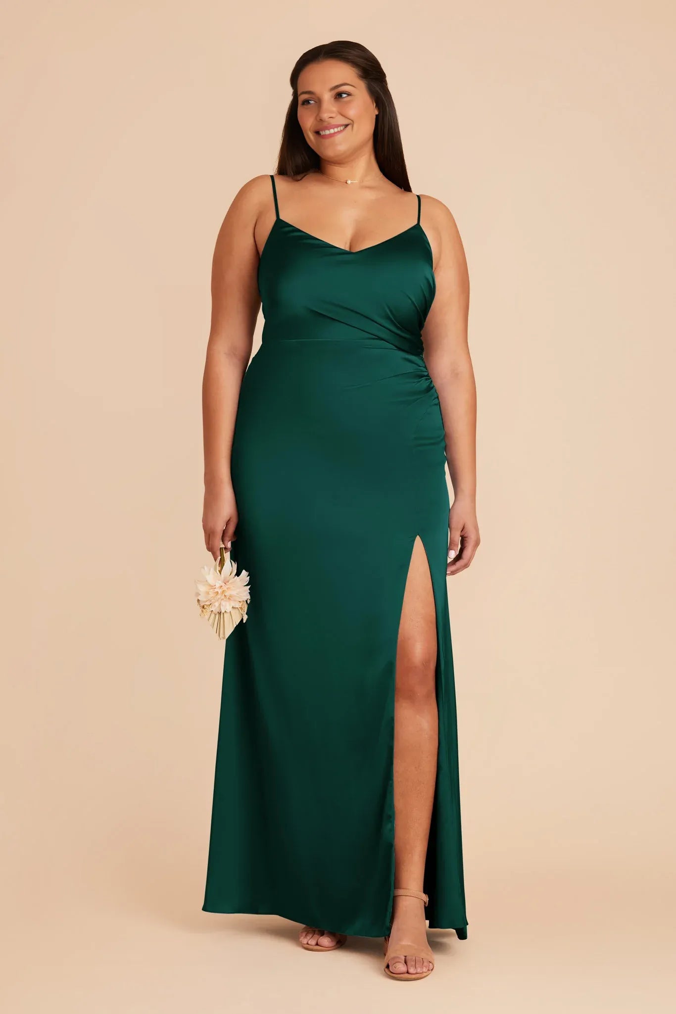 Cheap Sheath/Column V Neck Sleeveless Satin Pleated Maxi Bridesmaid Dress