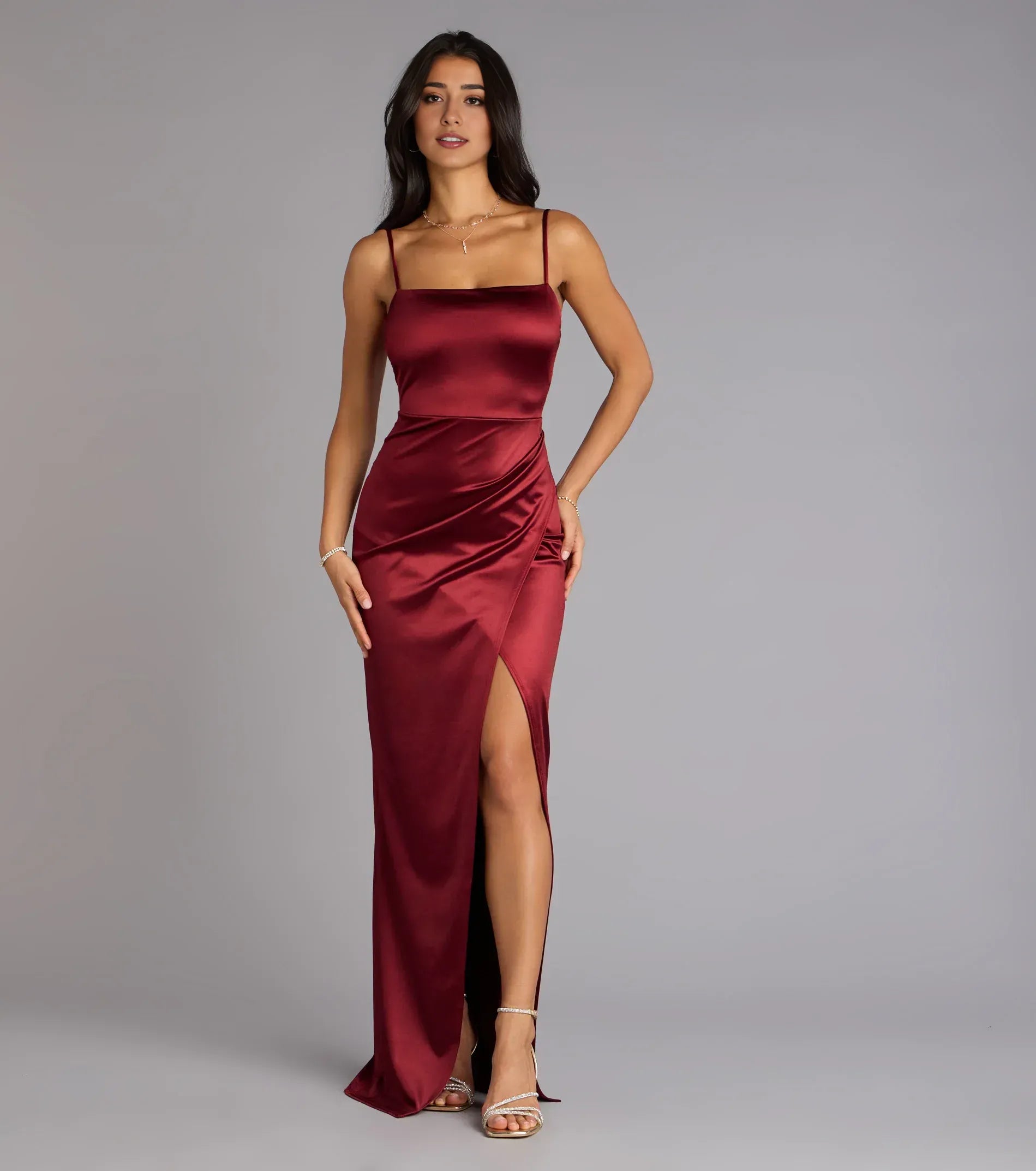 Cheap Fitted Square Neck Sleeveless Floor-Length Prom Dress