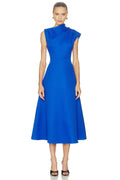 Chic A Line Asymmetric Neck Cap Sleeve Back Zip Midi Length Evening Dress