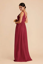 Chic A-Line Chiffon Deep V Sleeveless Open Back Floor Length Bridesmaid Dress