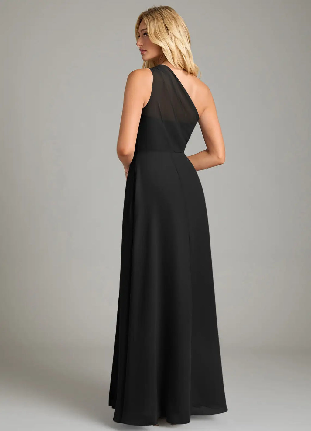 Chic A-Line Chiffon One Shoulder Sleeveless Sheer Back Floor Length Bridesmaid Dress