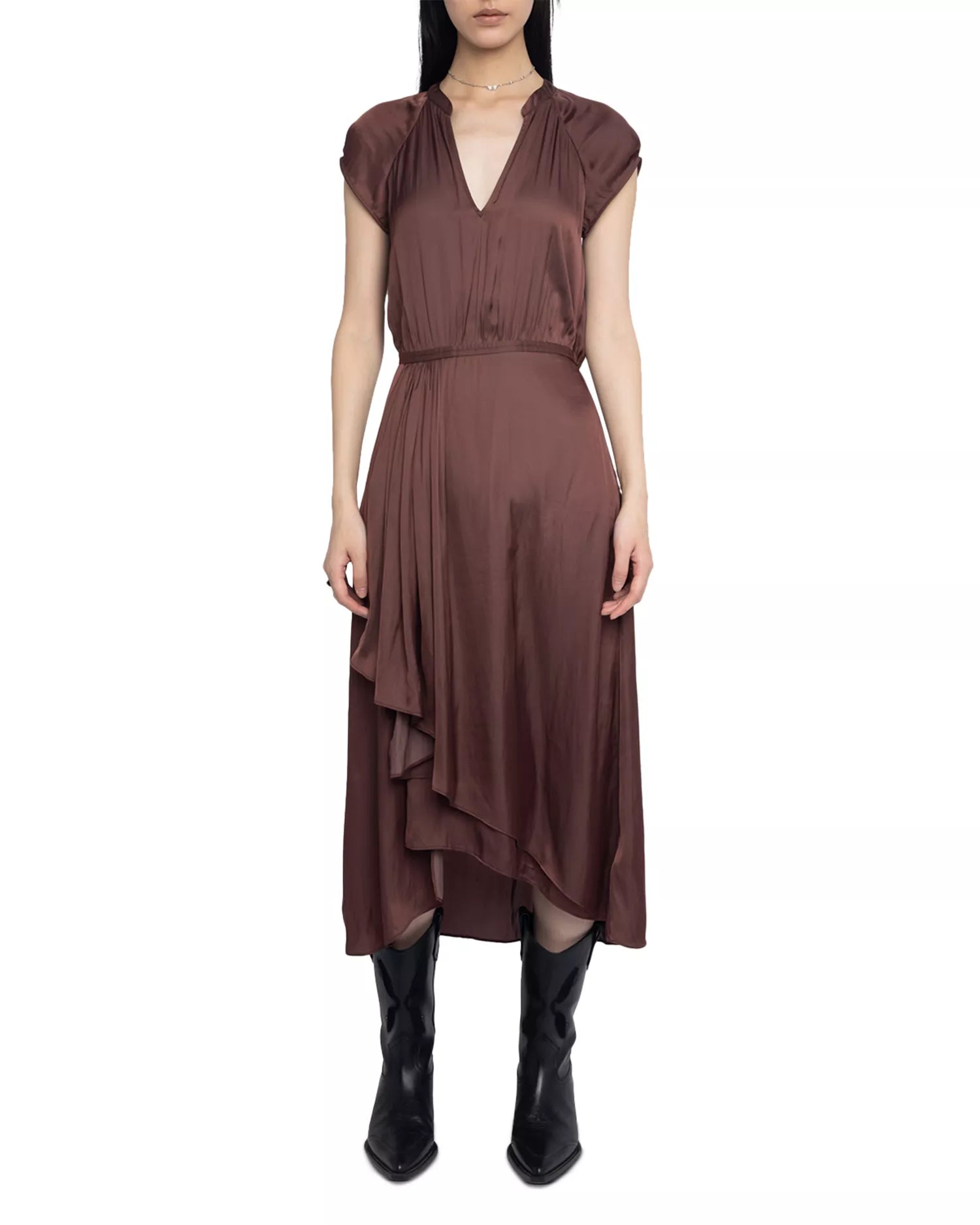 Chic A Line Deep V Neck Cap Sleeve Asymmetrical Hem Floor Length Hot Sale Prom Dress