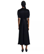 Chic A Line Deep V Neck Puff Sleeve Button Front Floor Length For Ladies Prom Dress