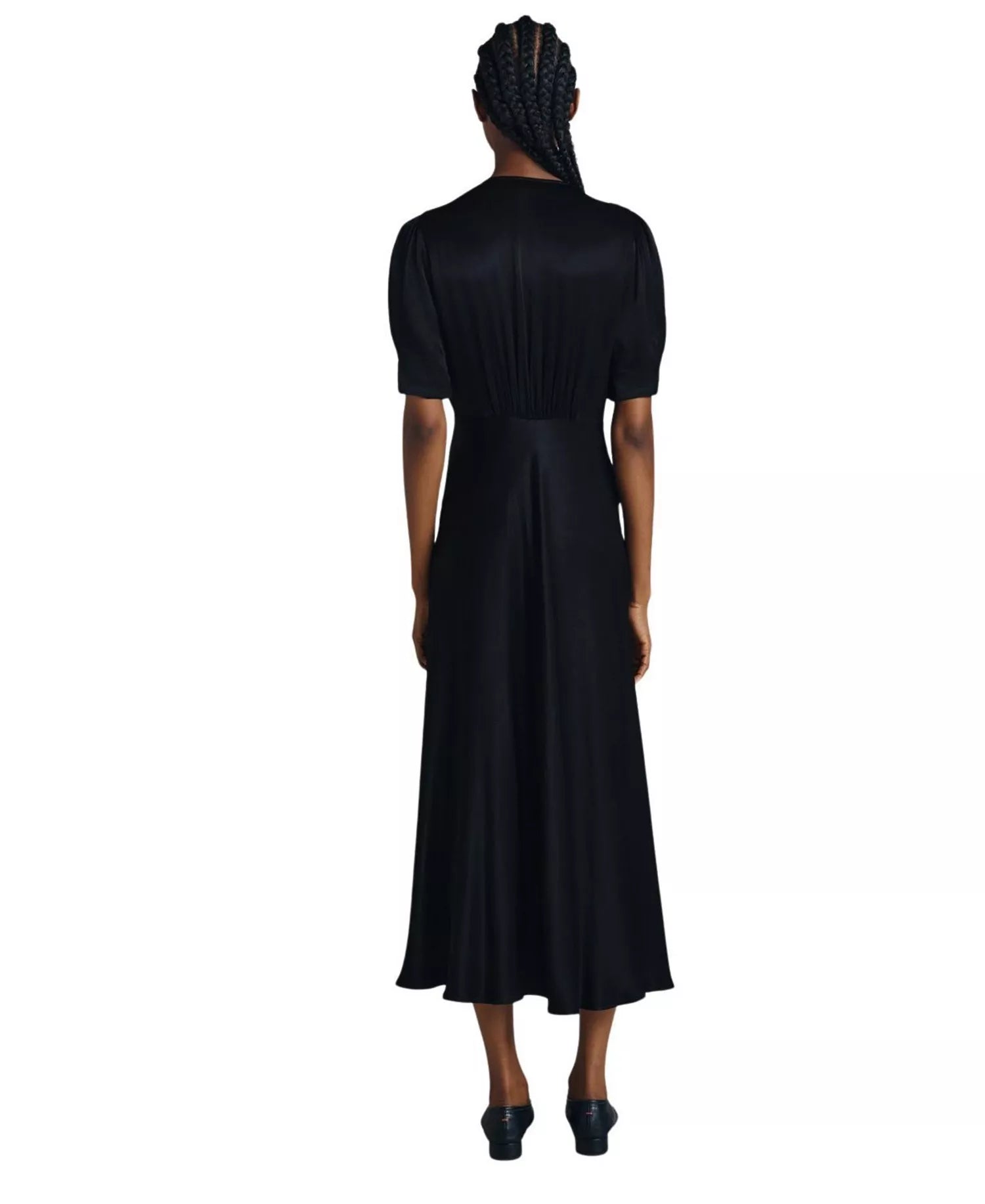 Chic A Line Deep V Neck Puff Sleeve Button Front Floor Length For Ladies Prom Dress