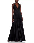 Chic A Line Deep V Neck Sleeveless Braided Back Pleated Floor Length Hot Sale Prom Dress