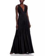Chic A Line Deep V Neck Sleeveless Braided Back Pleated Floor Length Hot Sale Prom Dress