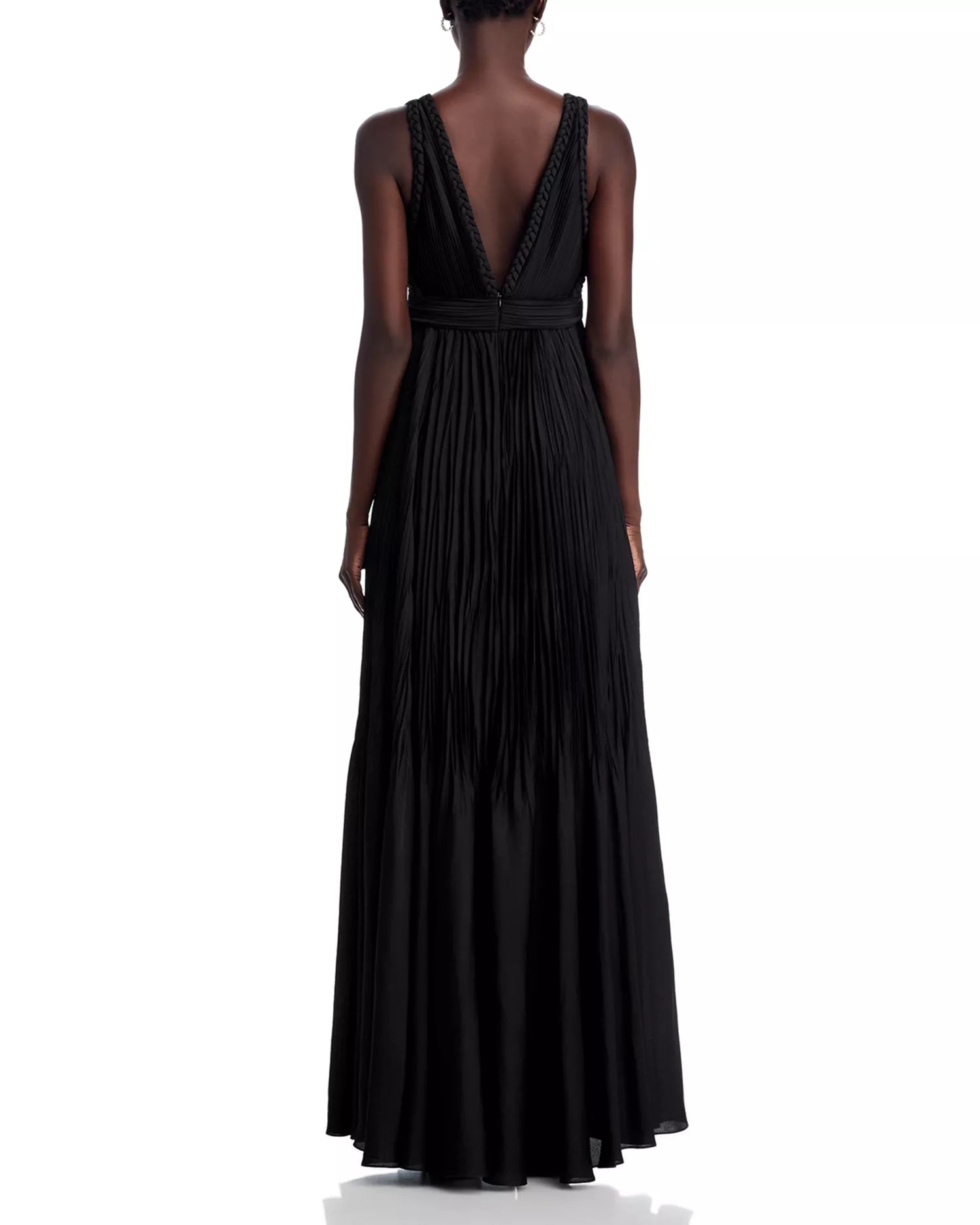 Chic A Line Deep V Neck Sleeveless Braided Back Pleated Floor Length Hot Sale Prom Dress