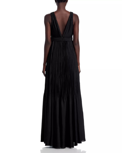 Robe de bal chic ligne A, décolleté plongeant, sans manches, dos tressé, plissée, longueur ras du sol, best-seller