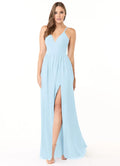 Chic A-Line Deep V Neck Sleeveless Lace Up Back Floor Length Bridesmaid Dress