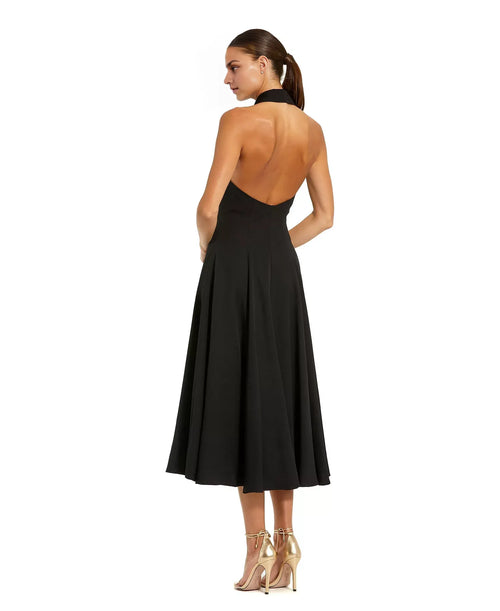 Robe de bal midi chic pour femme, coupe trapèze, col américain, style blazer, dos ouvert
