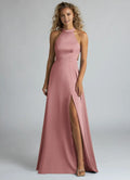 Chic A-Line Halter Neck Sleeveless Crisscross Back Floor Length Bridesmaid Dress